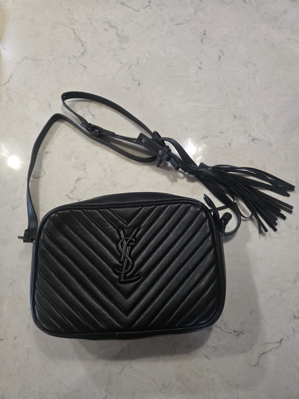 S*int Laurent Black Quilted Camera Bag with Tassel